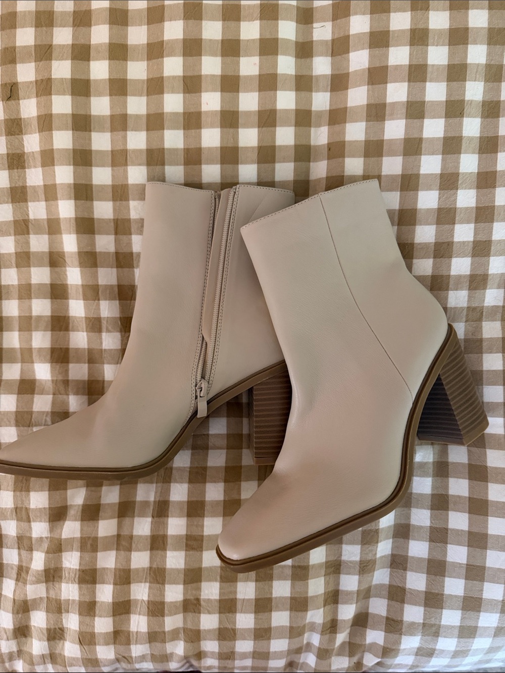 Pink Lily Cream Ankle Booties with Stacked Heel